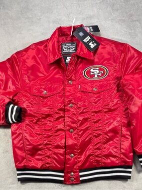 NWT Starter x Levi’s Red Satin Trucker Jacket Size M Sold Out. 🔥